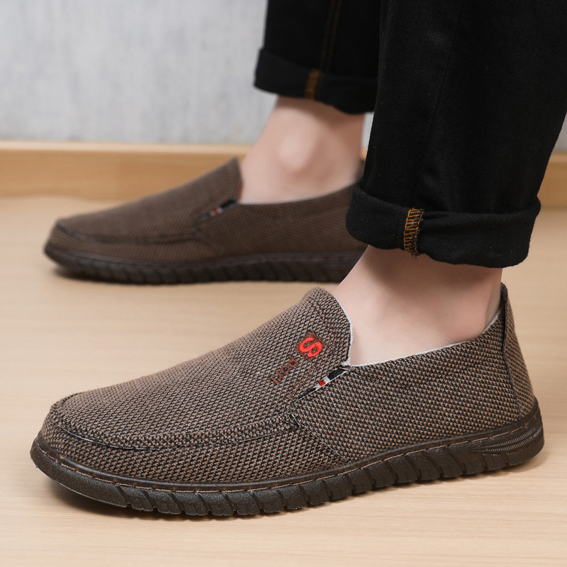 Muške slip-on tenisice od lanenog platna, okrugli vrh, niski vrh, šivanje potplata