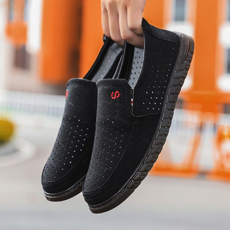 Muške slip-on tenisice od lanenog platna, okrugli vrh, niski vrh, šivanje potplata
