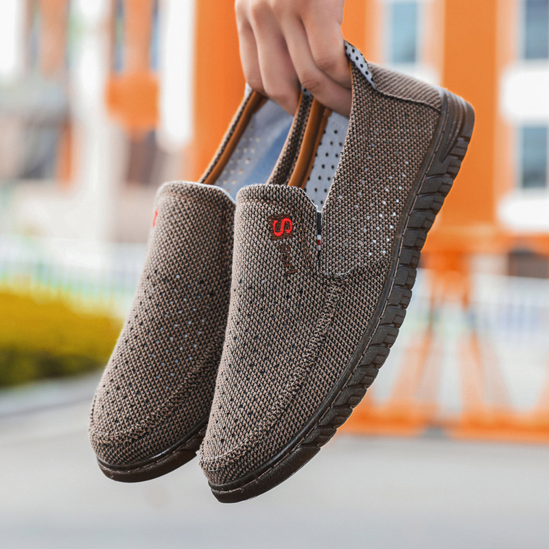 Muške slip-on tenisice od lanenog platna, okrugli vrh, niski vrh, šivanje potplata