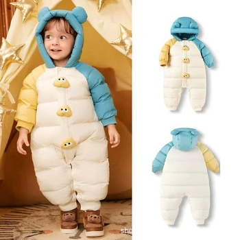 Unisex βρεφικό χειμερινό φορμάκι για το crawling, με κουκούλα, μακριά μανίκια, ίνα ακέτα με πολυεστέρα