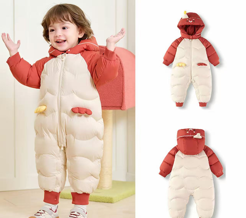 Unisex βρεφικό χειμερινό φορμάκι για το crawling, με κουκούλα, μακριά μανίκια, ίνα ακέτα με πολυεστέρα