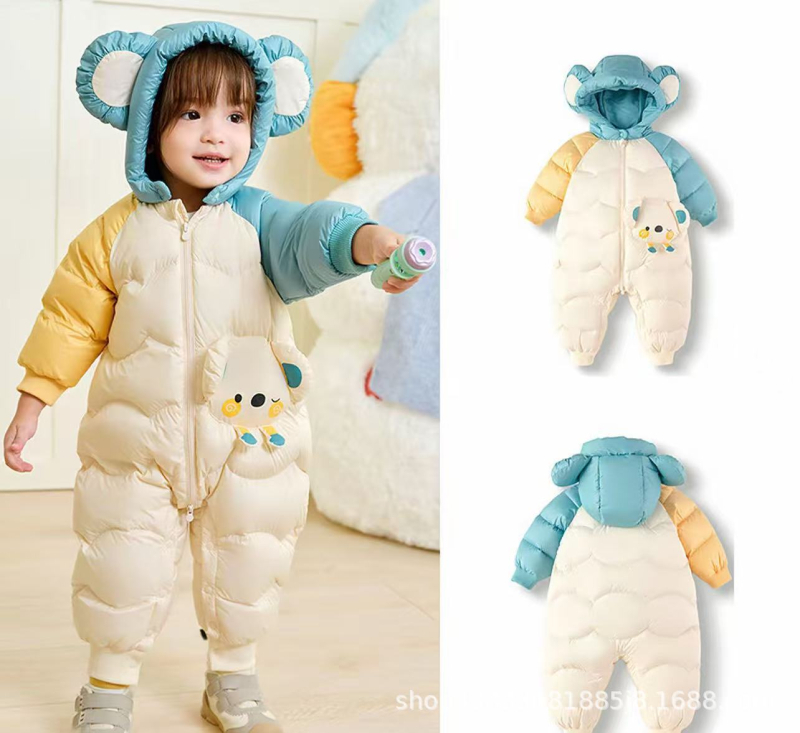 Unisex βρεφικό χειμερινό φορμάκι για το crawling, με κουκούλα, μακριά μανίκια, ίνα ακέτα με πολυεστέρα