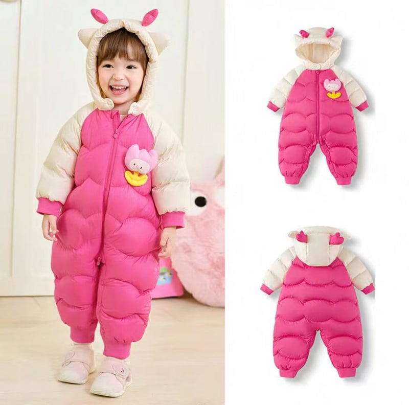 Unisex βρεφικό χειμερινό φορμάκι για το crawling, με κουκούλα, μακριά μανίκια, ίνα ακέτα με πολυεστέρα