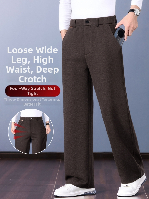 Muške vunene casual hlače – opušteni ravni kroj, visok pojas, jednobojne, ušiven logotip, elastična obrada