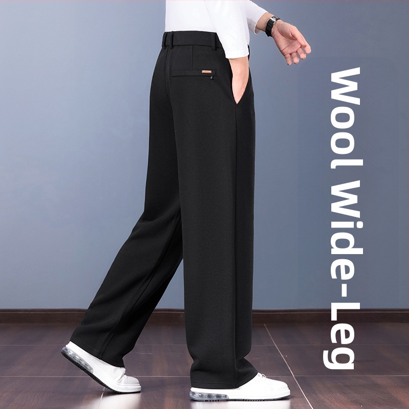 Muške vunene casual hlače – opušteni ravni kroj, visok pojas, jednobojne, ušiven logotip, elastična obrada
