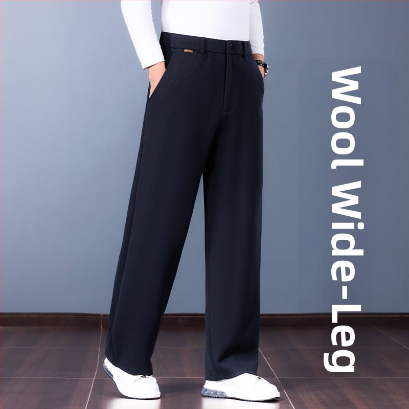 Muške vunene casual hlače – opušteni ravni kroj, visok pojas, jednobojne, ušiven logotip, elastična obrada