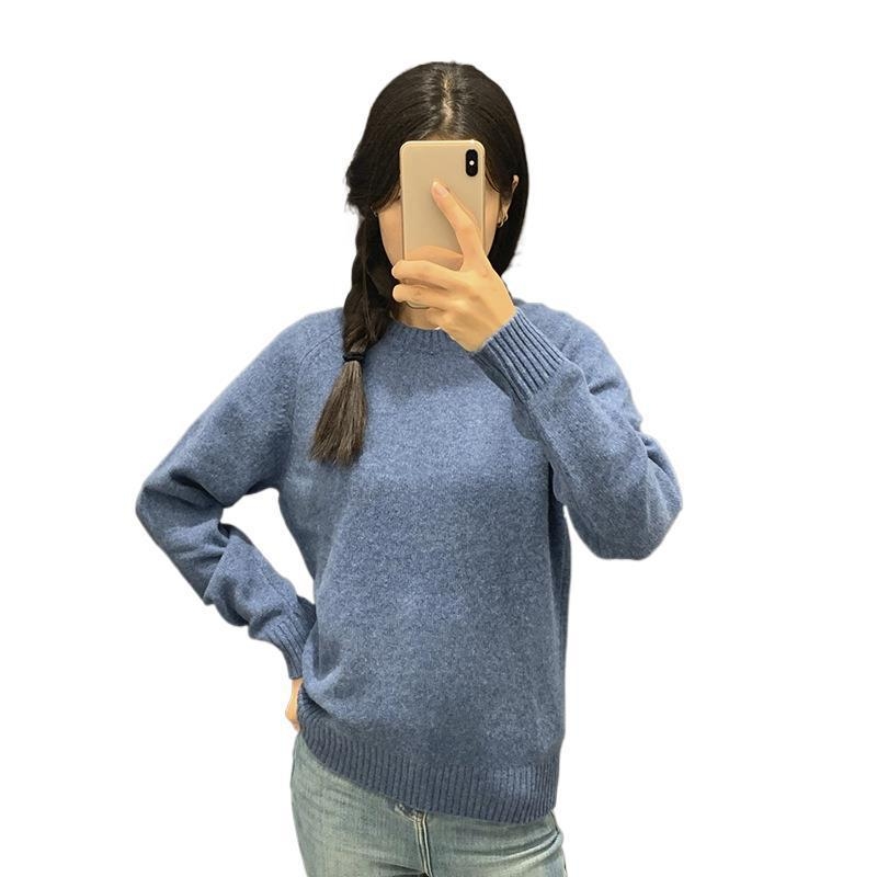 Αναπνεύσιμο ακρυλικό μείγμα (30%), χαλαρή γραμμή, στρογγυλός λαιμός, μακριά μανίκια, ριβέν τελείωμα, αστικό στυλ φθινόπωρο 2024