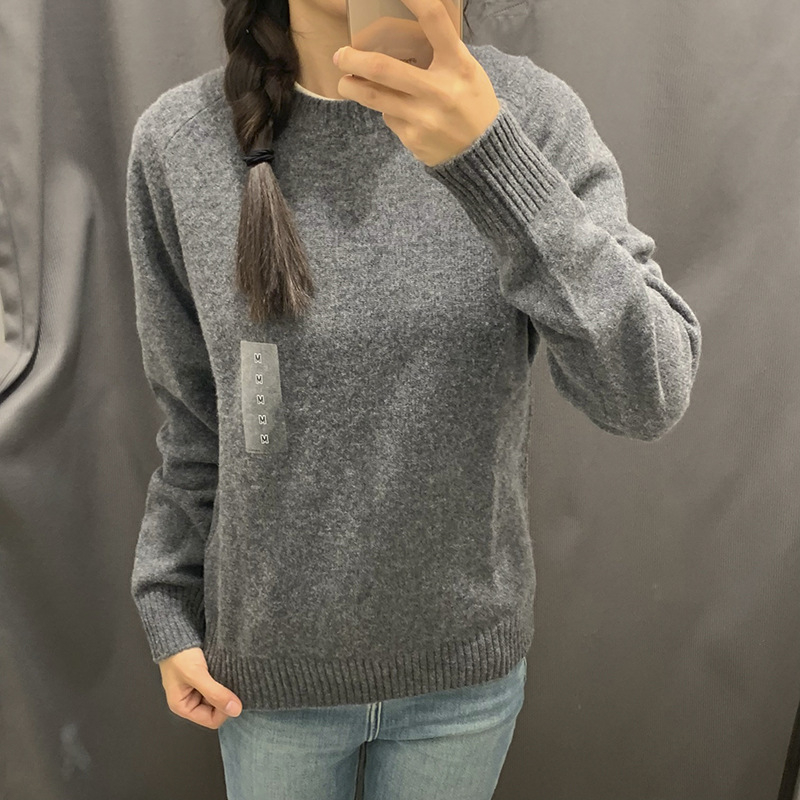 Αναπνεύσιμο ακρυλικό μείγμα (30%), χαλαρή γραμμή, στρογγυλός λαιμός, μακριά μανίκια, ριβέν τελείωμα, αστικό στυλ φθινόπωρο 2024