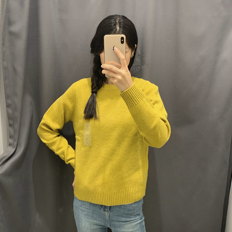 Αναπνεύσιμο ακρυλικό μείγμα (30%), χαλαρή γραμμή, στρογγυλός λαιμός, μακριά μανίκια, ριβέν τελείωμα, αστικό στυλ φθινόπωρο 2024