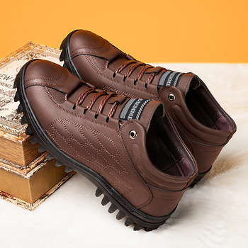 Ανδρικά χειμερινά μποτάκια χιονιού με επένδυση φλίς, παχιά σόλα από καουτσούκ, PU επάνω μέρος, κορδόνια – casual παπούτσια καθημερινής χρήσης