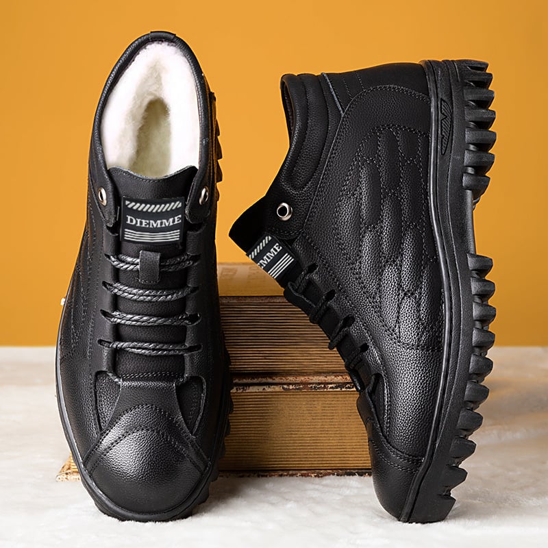 Ανδρικά χειμερινά μποτάκια χιονιού με επένδυση φλίς, παχιά σόλα από καουτσούκ, PU επάνω μέρος, κορδόνια – casual παπούτσια καθημερινής χρήσης