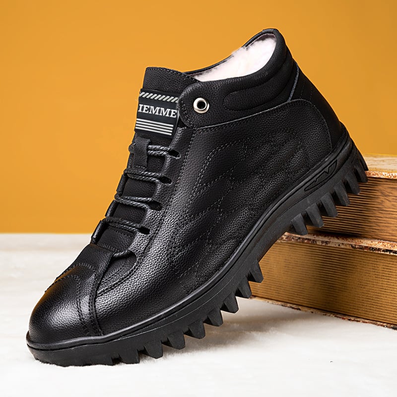 Ανδρικά χειμερινά μποτάκια χιονιού με επένδυση φλίς, παχιά σόλα από καουτσούκ, PU επάνω μέρος, κορδόνια – casual παπούτσια καθημερινής χρήσης