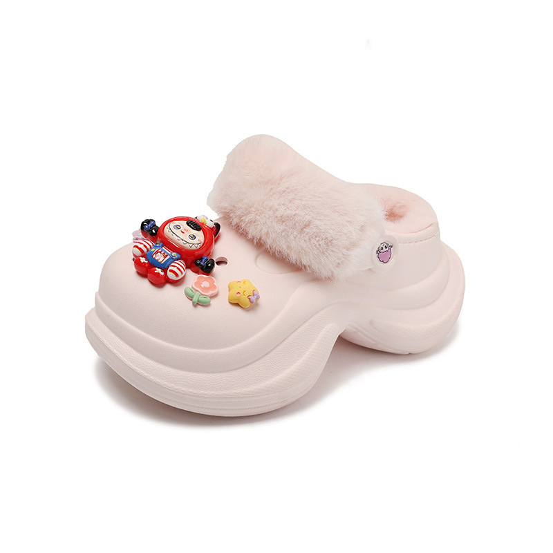 Ženske Crocs papuče – povećanje visine, fleece obložene, EVA gornji dio i potplat, debljina potplata 6 cm, Labubu serija, Cartoon Paradise stil, jesen 2025