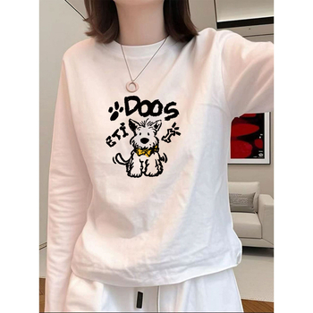Ženski pamučni T-shirt s dugim rukavima, slobodan kroj, okrugli izrez, anime otisak, 95% pamuka