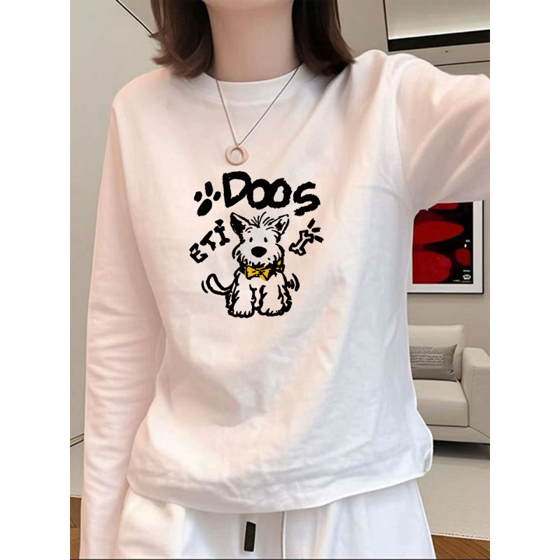 Ženski pamučni T-shirt s dugim rukavima, slobodan kroj, okrugli izrez, anime otisak, 95% pamuka