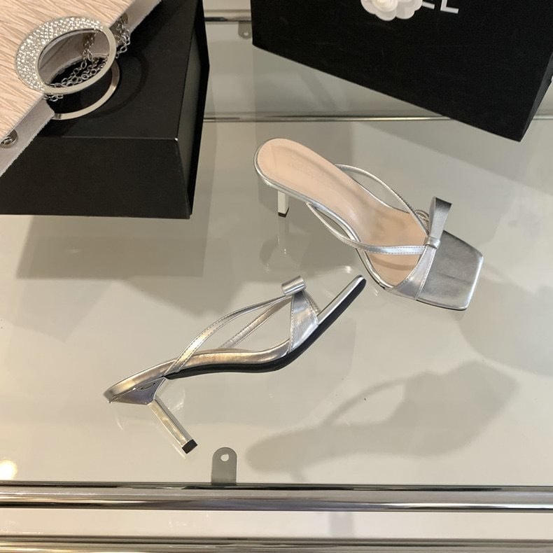 Πέδιλα με τακούνι γάτας και φιόγκο, PU επάνω, τετράγωνη μύτη, καουτσούκ σόλα, άνοιξη 2025