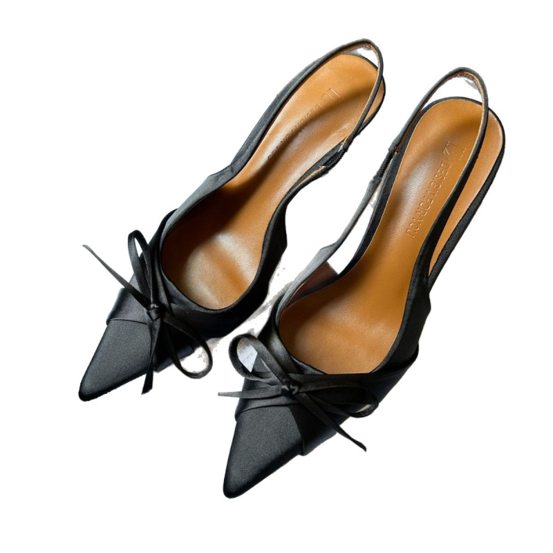 Sandale cu toc înalt, vârf ascuțit, cu funda (Material exterior: Super fiber; Material interior: Super fiber; Talpă: Cauciuc; Forma vârfului: Ascuțit; Sezon: Vara 2025)