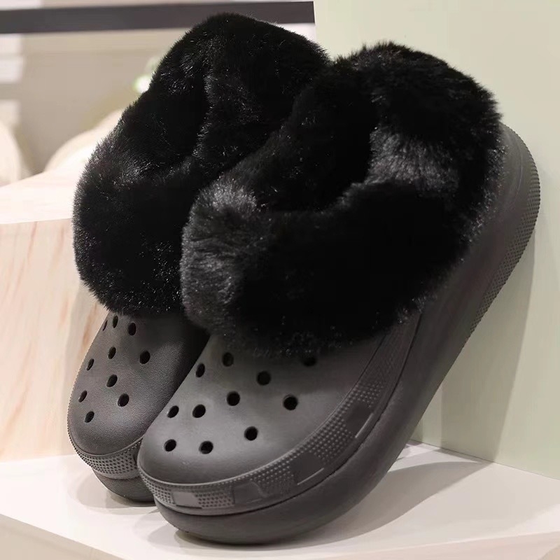 Ženske Crocs stila papuče, s flis podstavom, pjenastom potplatom, debeli i šiveni