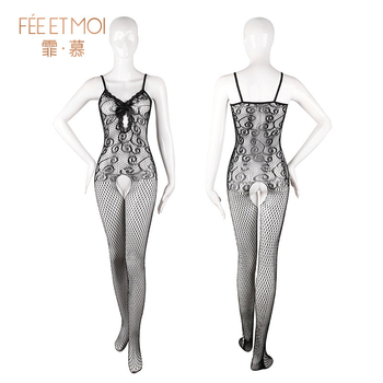 Feimu bodysuit din plasă transparent cu deschidere la zona intimă – decolteu sexy, stil feminin jucăuș