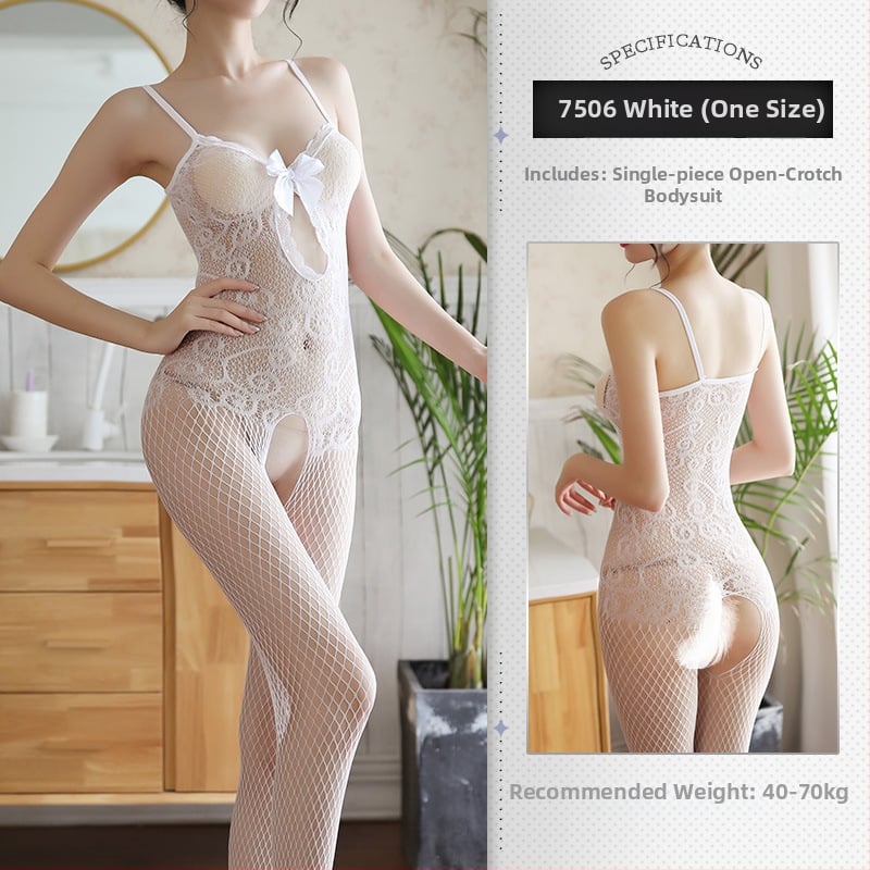 Feimu bodysuit din plasă transparent cu deschidere la zona intimă – decolteu sexy, stil feminin jucăuș