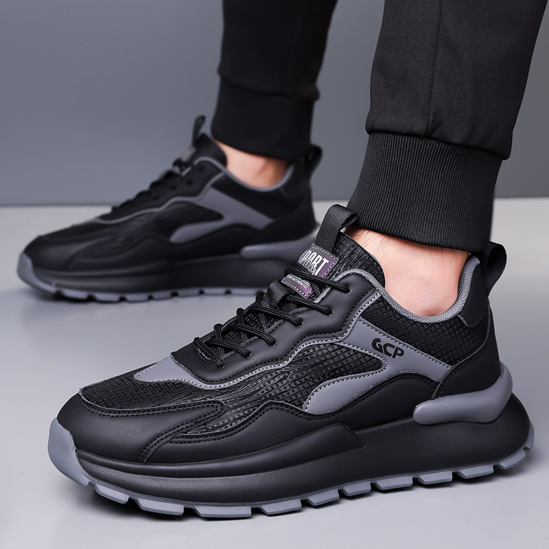 Férfi sportos-casual cipő, lélegző, könnyű és kényelmes; felsőrész: szuper rost; talp: EVA; zárás: fűzők; sarokmagasság: alacsony (1–3 cm); orrforma: kerek