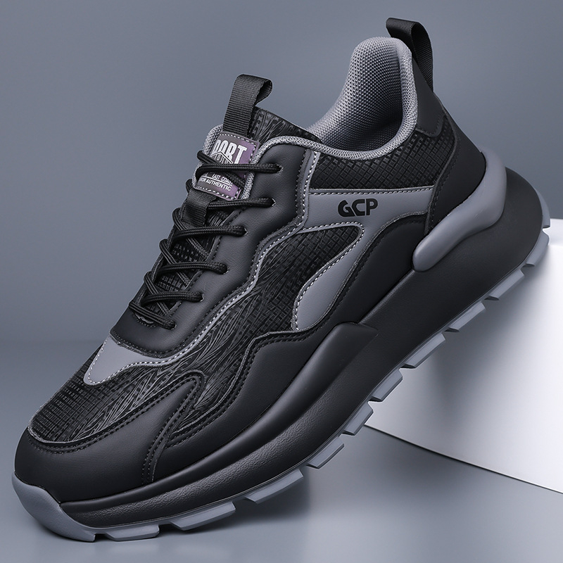 Férfi sportos-casual cipő, lélegző, könnyű és kényelmes; felsőrész: szuper rost; talp: EVA; zárás: fűzők; sarokmagasság: alacsony (1–3 cm); orrforma: kerek