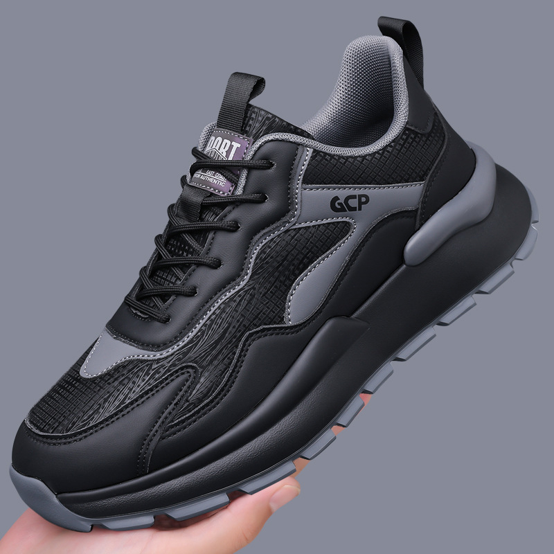 Férfi sportos-casual cipő, lélegző, könnyű és kényelmes; felsőrész: szuper rost; talp: EVA; zárás: fűzők; sarokmagasság: alacsony (1–3 cm); orrforma: kerek