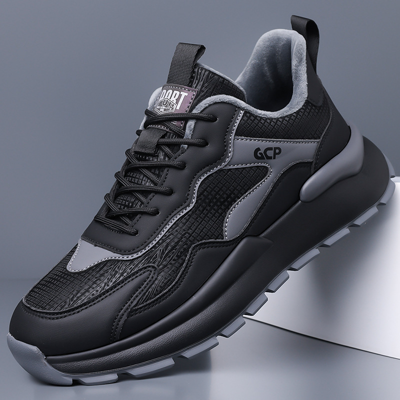 Férfi sportos-casual cipő, lélegző, könnyű és kényelmes; felsőrész: szuper rost; talp: EVA; zárás: fűzők; sarokmagasság: alacsony (1–3 cm); orrforma: kerek