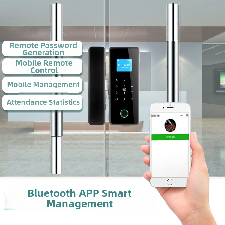 SWR-Z200 Inteligentný zámok pre sklenené dvere s čítačom odtlačkov s kapacitou 100, veľký displej, heslo a diaľkové ovládanie cez mobilný telefón; vhodný pre sklenené a drevené dvere