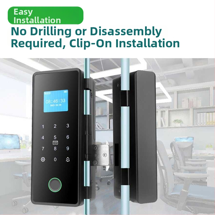 SWR-Z200 Inteligentný zámok pre sklenené dvere s čítačom odtlačkov s kapacitou 100, veľký displej, heslo a diaľkové ovládanie cez mobilný telefón; vhodný pre sklenené a drevené dvere