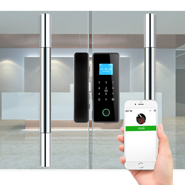 SWR-Z200 okoszár üveges ajtókhoz, 100 ujjlenyomat tárolóval, nagy kijelzővel, jelszó és mobiltelefonos távoli vezérléssel; üveg- és faajtóhoz