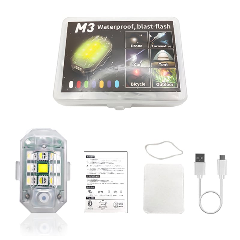 M3 Φωτιστικό στροβ για drones, οχήματα, μοτοσικλέτες και ηλεκτρικά ποδήλατα — ABS σώμα, Ισχύς 3, Τάση 3V, Ρεύμα 0.02A