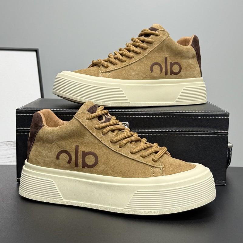 Férfi platformcipő: PU felsőrész, kerek orr, fűzős, 1–3 cm alacsony sarka, műanyag talp