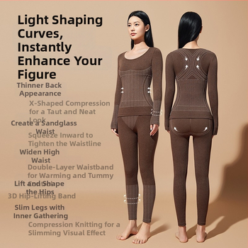 Set termic de bază pentru modelarea corpului: bumbac extensibil, două straturi, mâneci lungi, guler rotund, pantaloni