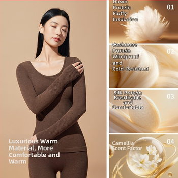 Set termic de bază pentru modelarea corpului: bumbac extensibil, două straturi, mâneci lungi, guler rotund, pantaloni