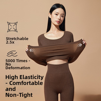 Set termic de bază pentru modelarea corpului: bumbac extensibil, două straturi, mâneci lungi, guler rotund, pantaloni