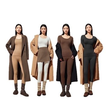 Set termic de bază pentru modelarea corpului: bumbac extensibil, două straturi, mâneci lungi, guler rotund, pantaloni