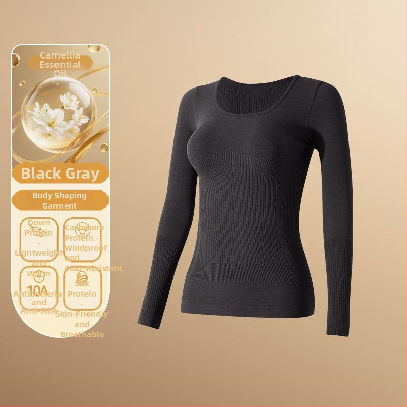 Set termic de bază pentru modelarea corpului: bumbac extensibil, două straturi, mâneci lungi, guler rotund, pantaloni