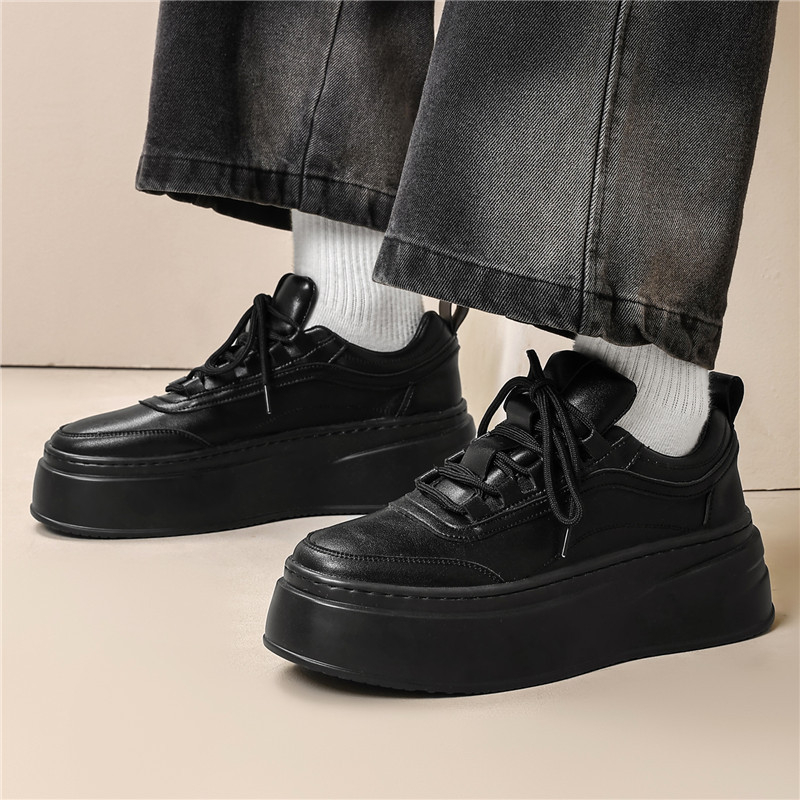 Férfiaknak vastag talpú platformcipő – fűzőkkel, PU talppal, kerek orr, alacsony felső rész, belső magasságot növelő platform