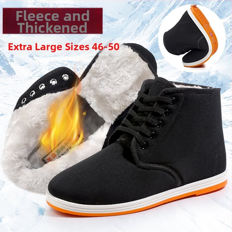 Χειμερινές ψηλές παντόφλες καμβά με επένδυση φλίς, σόλα από καουτσούκ, κορδόνια