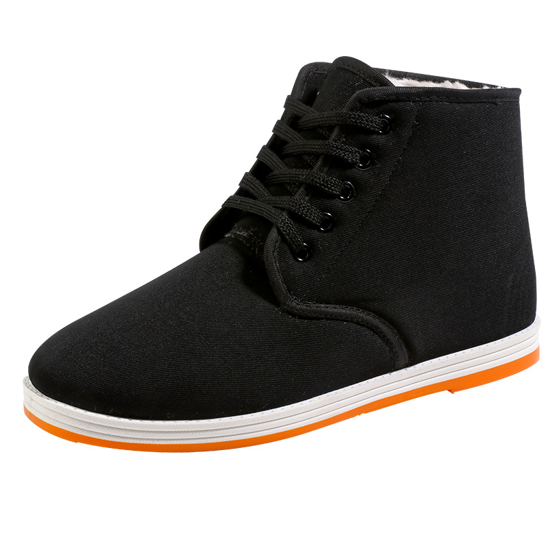 Χειμερινές ψηλές παντόφλες καμβά με επένδυση φλίς, σόλα από καουτσούκ, κορδόνια