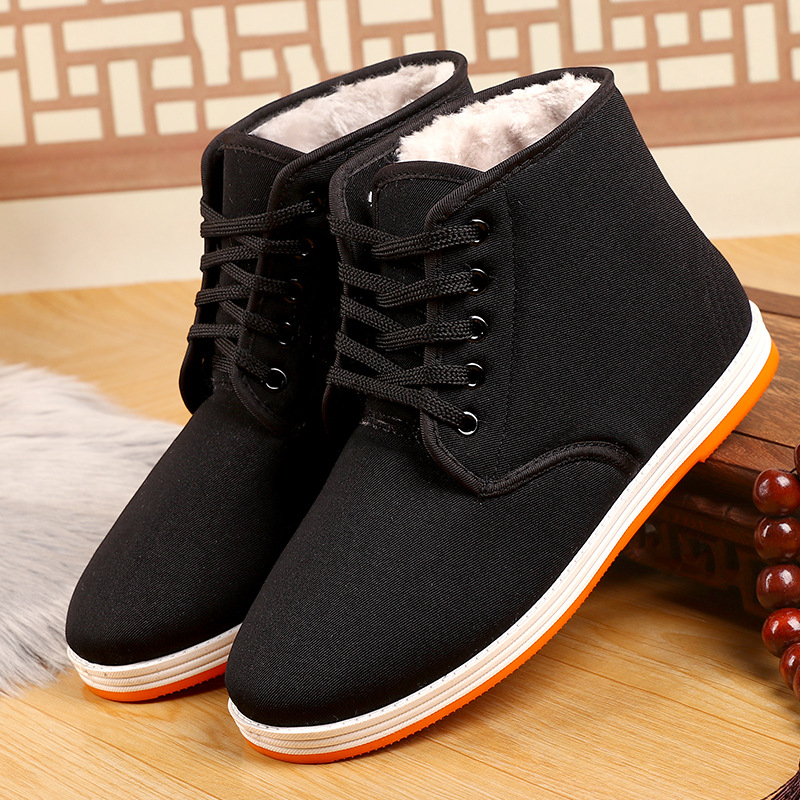 Χειμερινές ψηλές παντόφλες καμβά με επένδυση φλίς, σόλα από καουτσούκ, κορδόνια