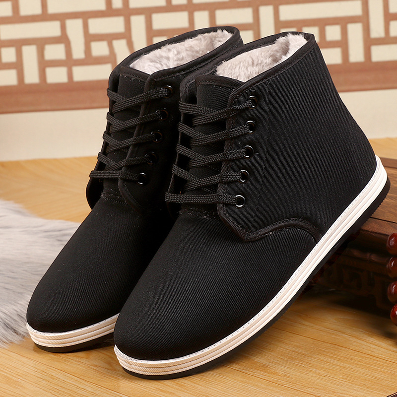 Χειμερινές ψηλές παντόφλες καμβά με επένδυση φλίς, σόλα από καουτσούκ, κορδόνια
