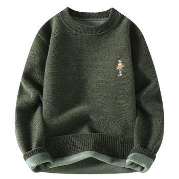 Πουλόβερ με φλίς επένδυση, στρογγυλός λαιμός, μακριά μανίκια, φαρδιά γραμμή