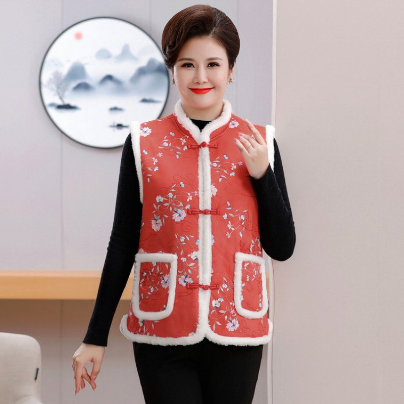 Kínai stílusú vastagított mellény ősz–télre, spandex anyag, 3D minta, normál hossz 50–65 cm