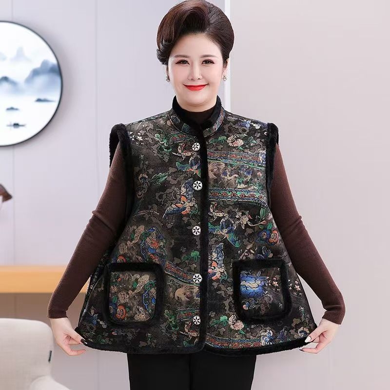Kínai stílusú vastagított mellény ősz–télre, spandex anyag, 3D minta, normál hossz 50–65 cm