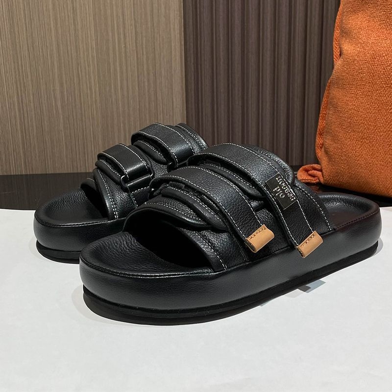Férfi slip-on szandál Velcro-zárással, PU felsőrész, kompozit talp, Koreai stílus
