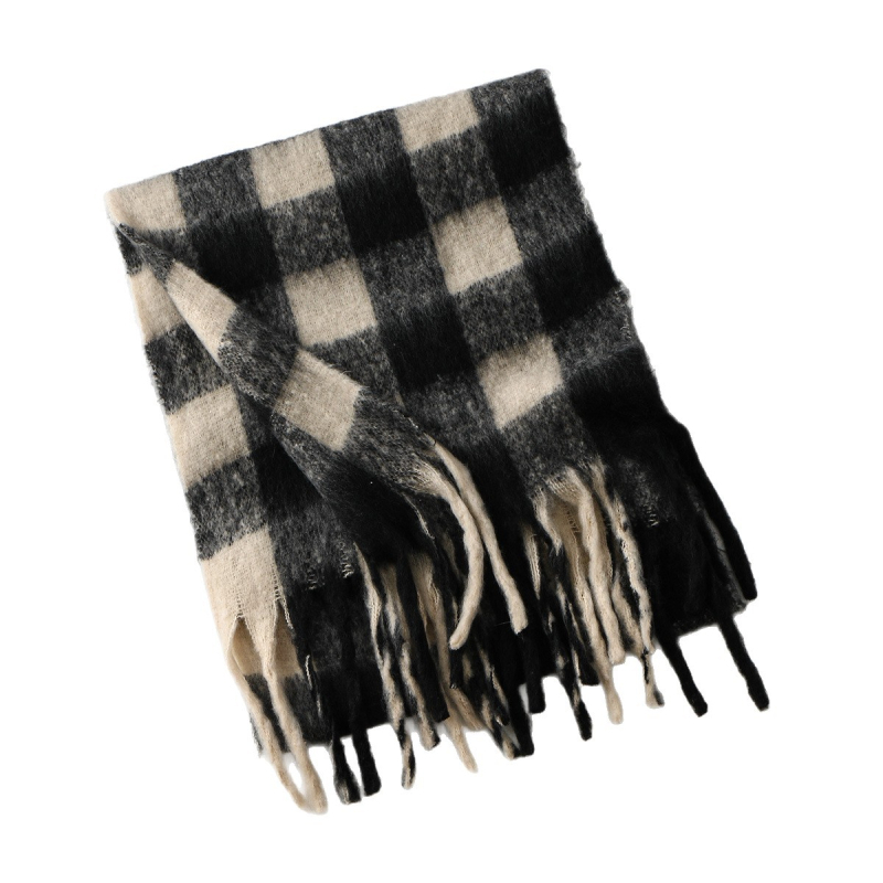 Női imitációs kasmír sál, kockás minta, warp knitting technikával készült, poliészter anyagból, hosszú és sokoldalú téli sál