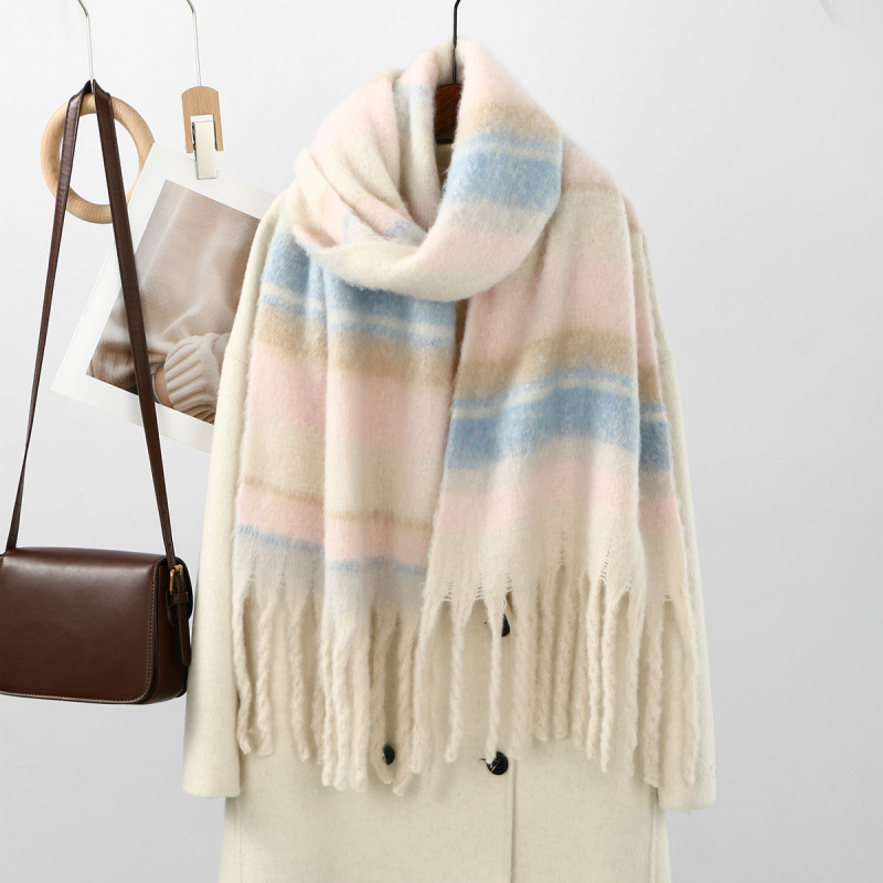 Női imitációs kasmír sál, kockás minta, warp knitting technikával készült, poliészter anyagból, hosszú és sokoldalú téli sál