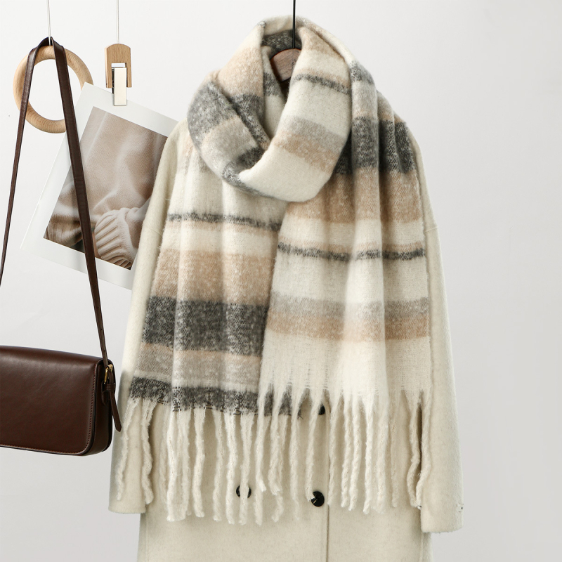 Női imitációs kasmír sál, kockás minta, warp knitting technikával készült, poliészter anyagból, hosszú és sokoldalú téli sál